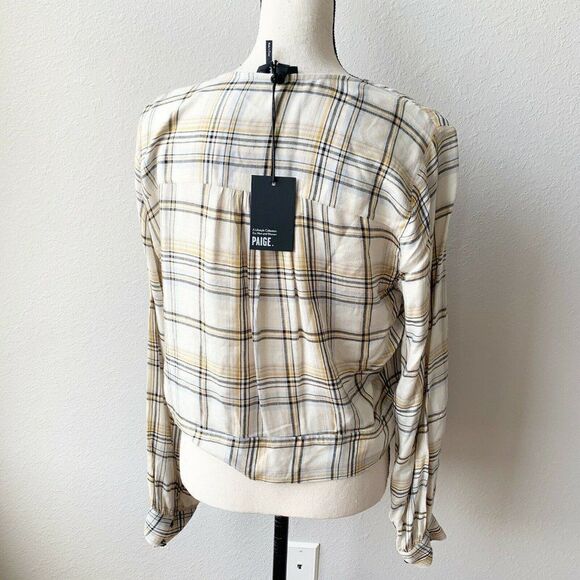 Paige Alynna Plaid Tie Front Shirt V-Neck Large - Picture 6 of 7